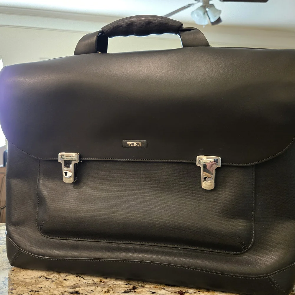 Tumi Black Leather Formula T Briefcase